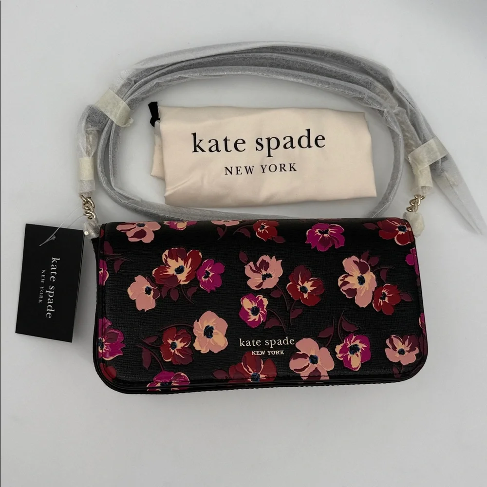 Kate Spade Devin Fall Poppies Flap Chain Wallet Black Multi